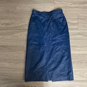 D’ARGENTO Vintage Ultra Soft Blue Leather Skirt  Mid-length